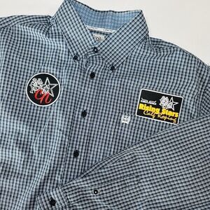 Cinch Western Rodeo Button Down Shirt Mens Medium Blue Check Rising Stars Patch